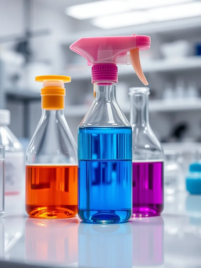 Close-up of professional cleaning solution testing in a lab,