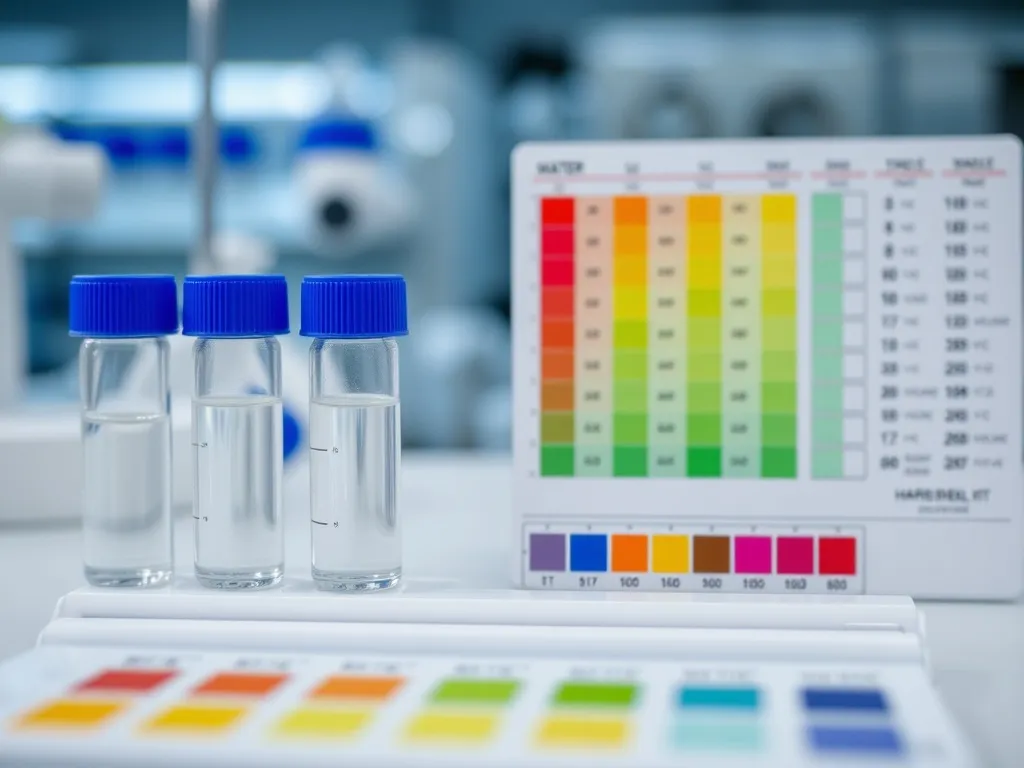 A professional laboratory close-up of a water hardness testi